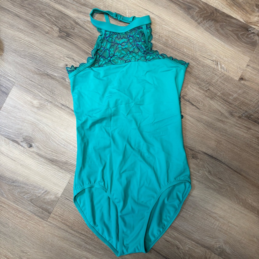 Balera Teal Purple Sleeveless Leotard with Lace Detail SA